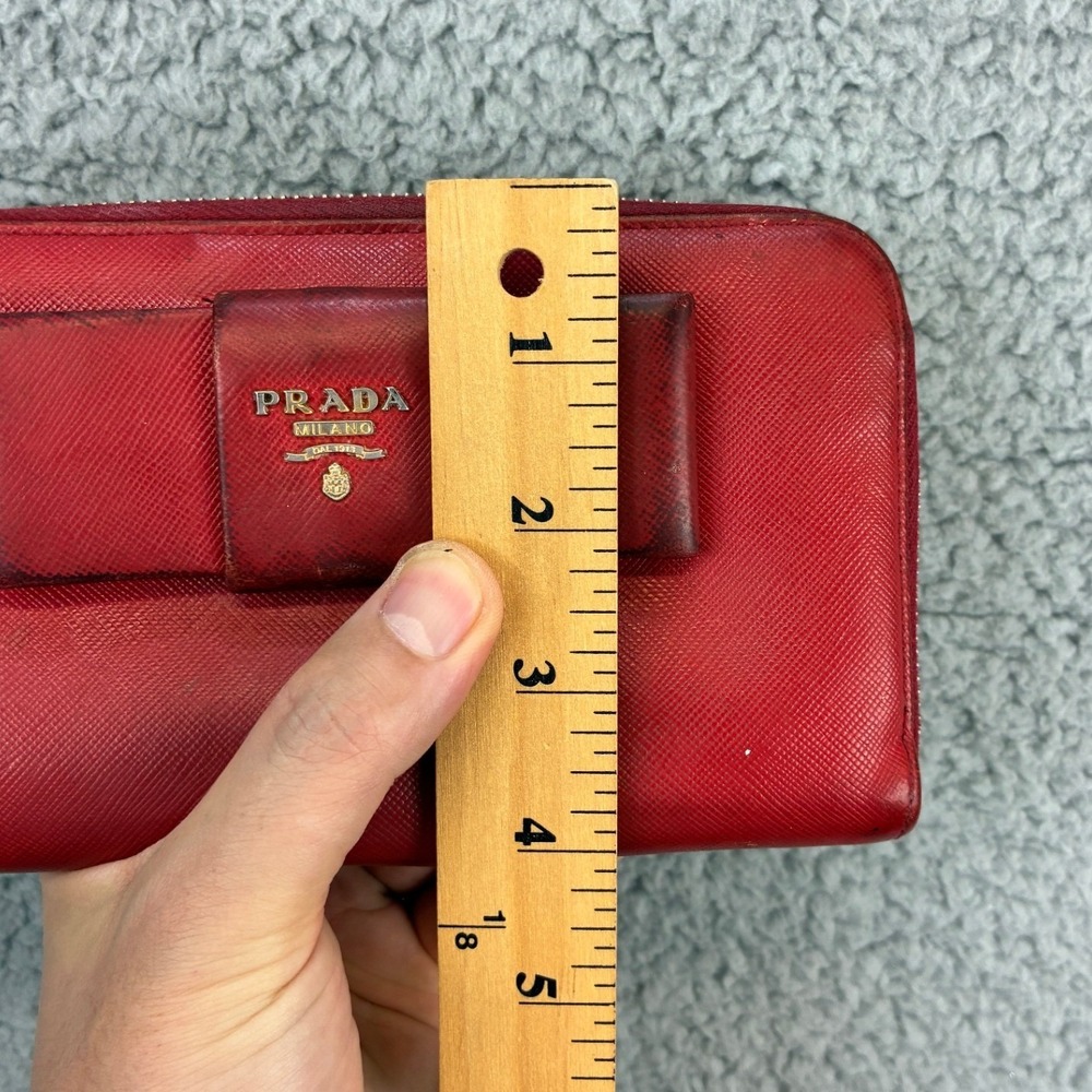 Prada Wallet Saffiano Bow Zip Around Womens OS Red Luxury Designer Leather READ - Picture 15 of 15